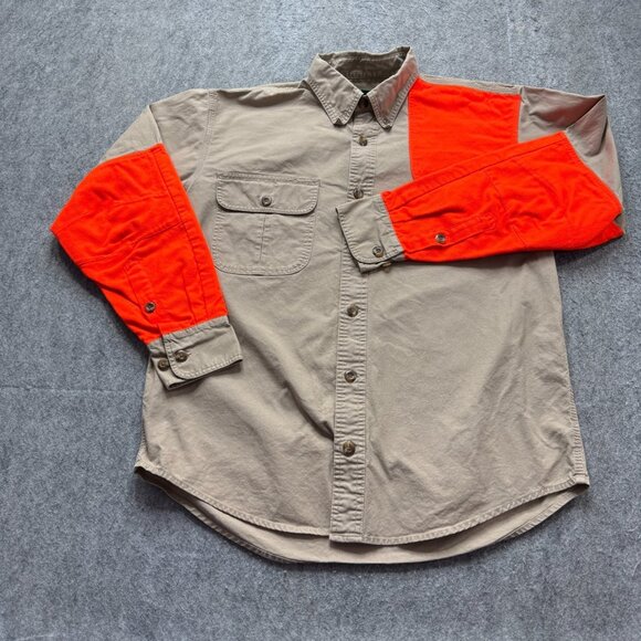 Cabela's Shooting Shirt Men M Beige Hunting Orange Reflective Long Sleeve - Picture 2 of 13